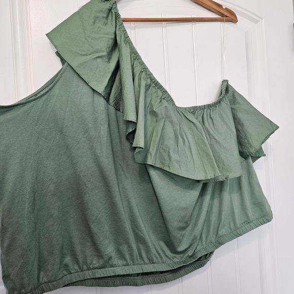 A New Day Blouse Womens 3X Green One Shoulder Ruffle Sleeveless Boho Top - Picture 5 of 9